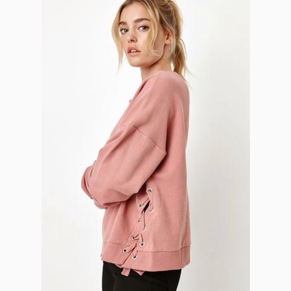 NEW LA Hearts Side Lace-Up Crew Neck Sweatshirt - Picture 4 of 7